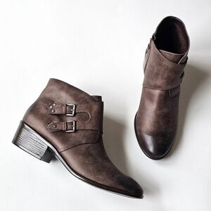 Aerosoles Urban Myth Brown Moto Ankle Boots Womens Size 11M Buckle Comfort Block